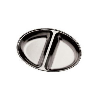 Oval Divided Stainless Steel Vegetable Dish (2 Division)