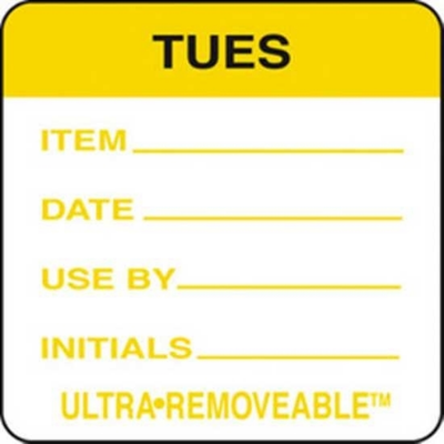 Use By Labels Tuesday Yellow