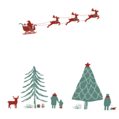 White, Red & Green 4 Fold Christmas Napkin 13"(33cm)