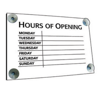 Opening Hours White Back/G 300 X 200 mm